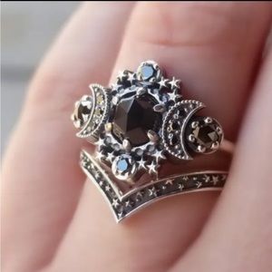 Gothic Cosmos Moon Engagement Ring Set